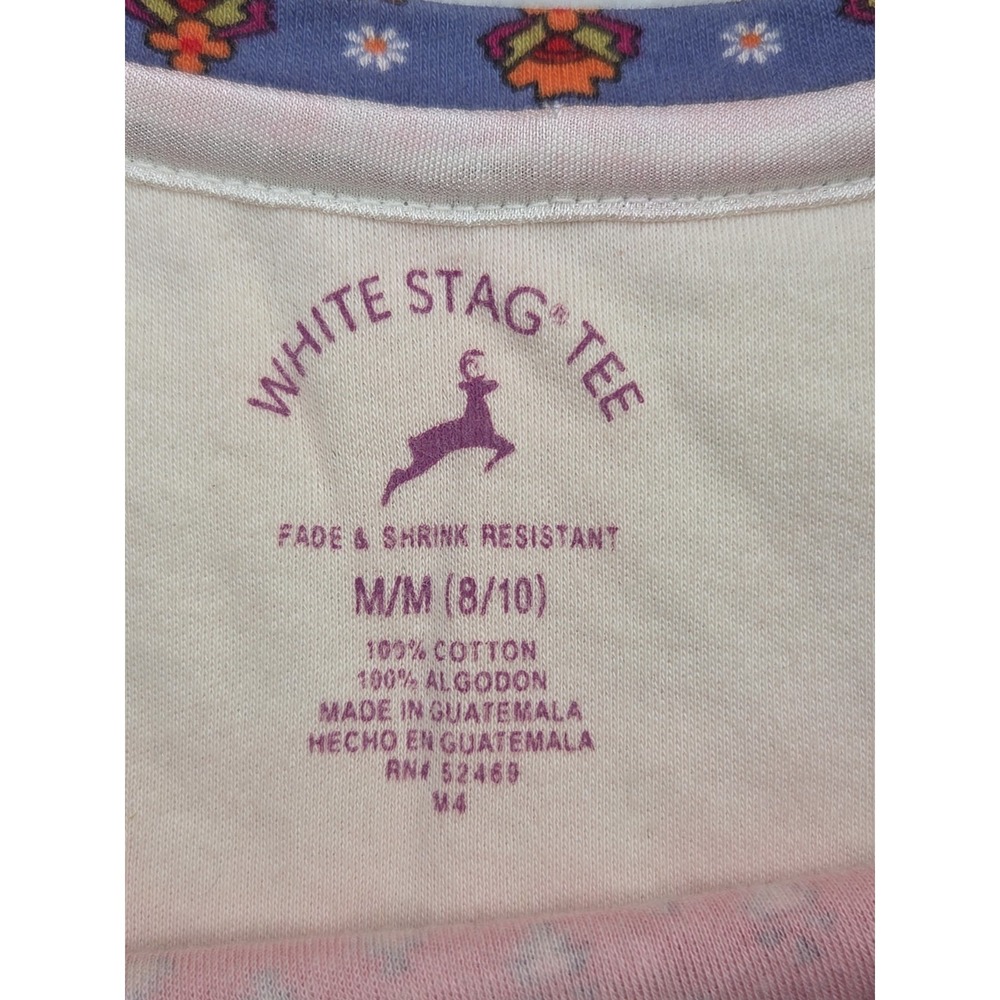 Vtg Patchwork Calico Floral Cottage White Stag Tshirt Top Cotton Womens Size M - Picture 3 of 10